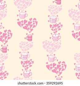 seamless pattern Tea and hearts