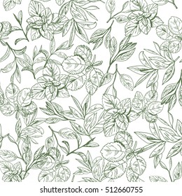 Seamless Pattern With Tea Leaf. Hand Drawing