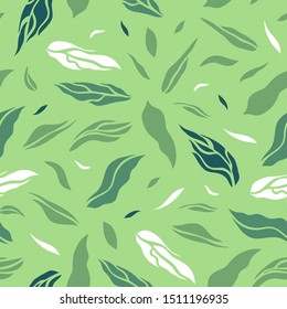Seamless pattern with tea leaves. Flat style. Vector illustration.