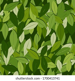 patrón transparente de hojas de té sobre un fondo verde. Imágenes vectoriales, pasos 10