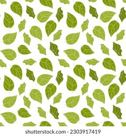 Seamless pattern, tea leaves on a white background. Print, background, textile, wallpaper, vector	
