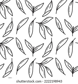 Seamless pattern with tea leaves. vector illustration. Pattern with matcha tea. Doodle style.