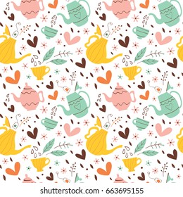 Seamless pattern with tea party elements. 