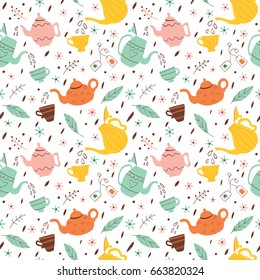 Seamless pattern with tea party elements. 