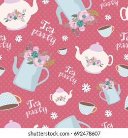 Seamless pattern with tea party elements. Vector illustration