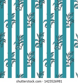 Seamless pattern with tea plants and lines