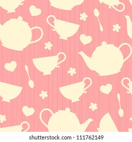  Seamless pattern with tea pots and tea cups.