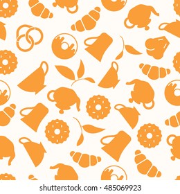 Seamless pattern of tea with sweets