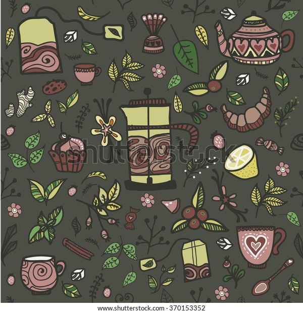 Seamless Pattern Tea Vector Illustration Stock Vector (Royalty Free ...