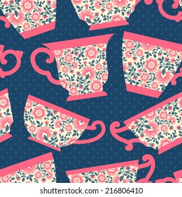 Seamless pattern with a teacup. Tea party.