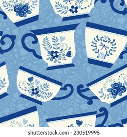 Seamless pattern with a teacup. Tea party.