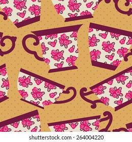 Seamless pattern with a teacup. Tea party.