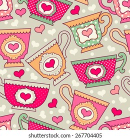 Seamless pattern with a teacups. Tea party.