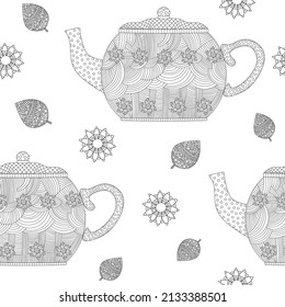 Seamless pattern with teakettle. Background with hand drawn teapot.  Vector illustration. 