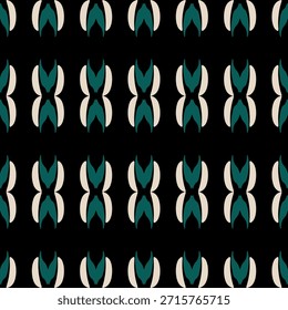 seamless pattern with teal and cream abstract motifs on black background ideal for modern apparel or bold home decor accents vector