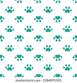 Seamless pattern with teal cute paws