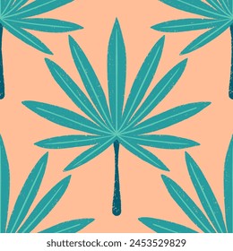 Nahtloses Muster eines echten Palmblattes auf einem pfirsichfarbenen Hintergrund