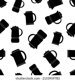 Seamless pattern with teapot . Black flat icon kettle on white background. Modern design for print on fabric, wrapping paper, wallpaper, packaging. Vector illustration