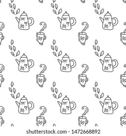Seamless pattern with teapot in black. Perfect for wallpaper, gift paper, pattern fills, web page background, autumn greeting card, pillow