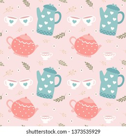 Seamless pattern teapot and cup