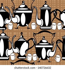 seamless pattern teapot on brown background