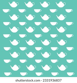 Seamless pattern with teapot and teacups.