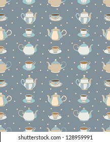 Seamless pattern with teapots and cups #2