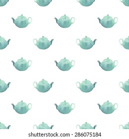 Seamless pattern with teapots. Hand-drawn background. Vector illustration. Real watercolor drawing.