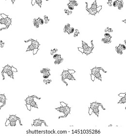 Seamless pattern of teapots and teacups isolated on white background. Chinese seamless pattern of teapots and teacups collection for textile design. Vector outline illustration.