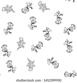 Seamless pattern of teapots and teacups isolated on white background. Chinese seamless pattern of teapots and teacups collection for textile design. Vector outline illustration.