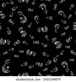 Seamless pattern of teapots and teacups isolated on black background. Chinese seamless pattern of teapots and teacups collection for textile design. Vector outline illustration.