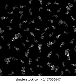 Seamless pattern of teapots and teacups isolated on black background. Chinese seamless pattern of teapots and teacups collection for textile design. Vector outline illustration.