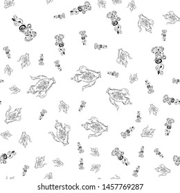 Seamless pattern of teapots and teacups isolated on white background. Chinese seamless pattern of teapots and teacups collection for textile design. Vector outline illustration.