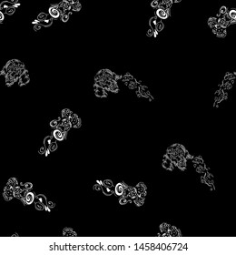 Seamless pattern of teapots and teacups isolated on black background. Chinese seamless pattern of teapots and teacups collection for textile design. Vector outline illustration.