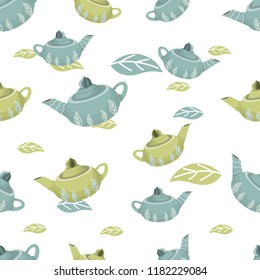 seamless pattern with teapots, vector illustration