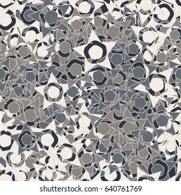Seamless pattern. Techno-starry stained glass. Abstract a five-sided figure. Chaotic order. Fashionable women's and children's camo. Gray-black-white.