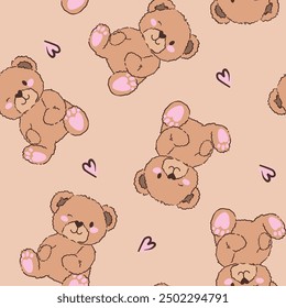 seamless pattern with teddy bear. Cute pattern for pajamas, stationery, wear, clothes, web and other design.