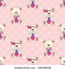 Seamless pattern with Teddy Bear for Happy Valentine's Day. Cute background for holidays.