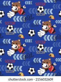 Seamless pattern, Teddy bear jumping up saving ball isolated on blue background illustration vector, Cool graphic t-shirts for kids.