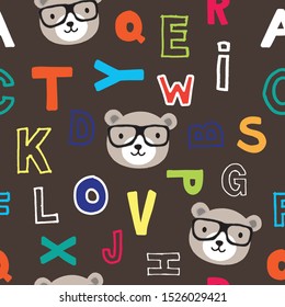 seamless pattern with teddy bear and letters, seamless pattern with letters of alphabet