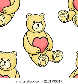 seamless pattern Teddy bear toy with a heart. vector illustration