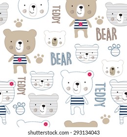 seamless pattern with teddy bear vector illustration