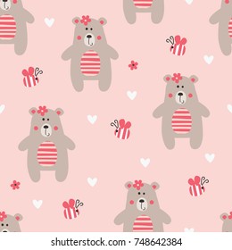 Seamless Pattern with Teddy Bear for Wrapping Paper, Scrapbook Paper. Kids Girl Design