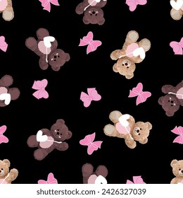 
patrón sin fisuras de los osos de peluche con los arcos de fondo negro