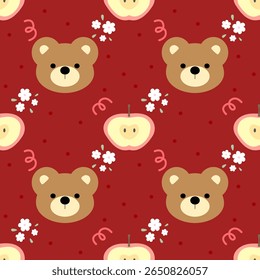 padrão sem costura com ursinhos de pelúcia flores e maçã, padrão de tecido, papel de embrulho para presente, tampa do notebook, caso do telefone 
