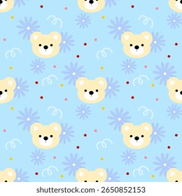 seamless pattern with teddy bears and flowers, fabric pattern, gift wrapping, notebook cover, phone case 