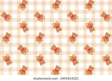 patrón sin fisuras con ositos de peluche y cuadros de gingham para banderas, tarjetas, volantes, fondos de pantalla de redes sociales, etc.