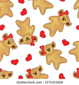 Seamless pattern with teddy bears and hearts for kids. Vector illustration
