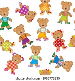 Nahtloses Muster mit Teddybären auf weißem Hintergrund