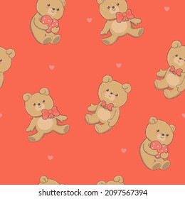 Seamless pattern with teddy bears. Vector graphics.